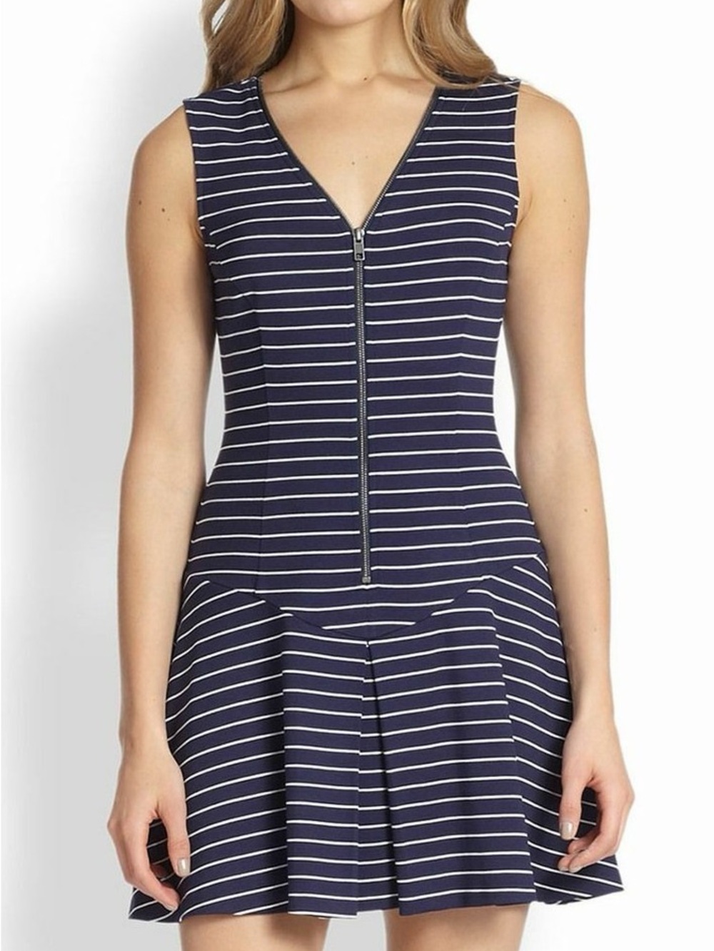 Theory Sayidres Striped Mini Dress Minimalist Nautical Zip Front Size 0 - Picture 2 of 7